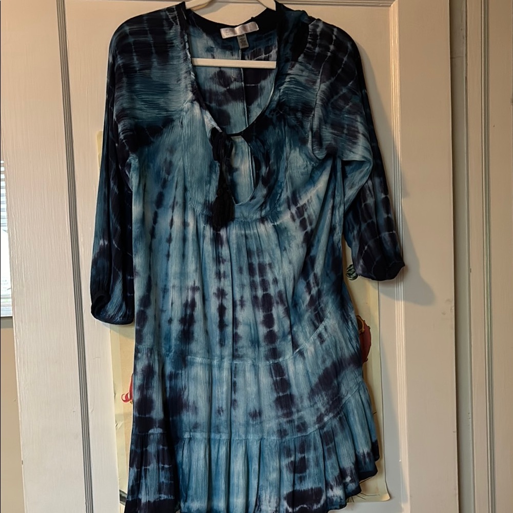Blue Tie-Dye Beach Cover Up Dress